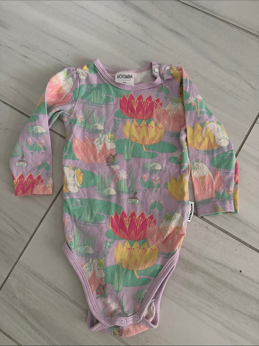 Moomin by Martinex One Piece Bodysuit 100% Cotton Long Sleeved Purple Green 68cm